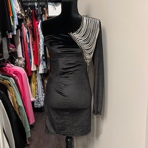 Black One Shoulder Rhinestone Dress